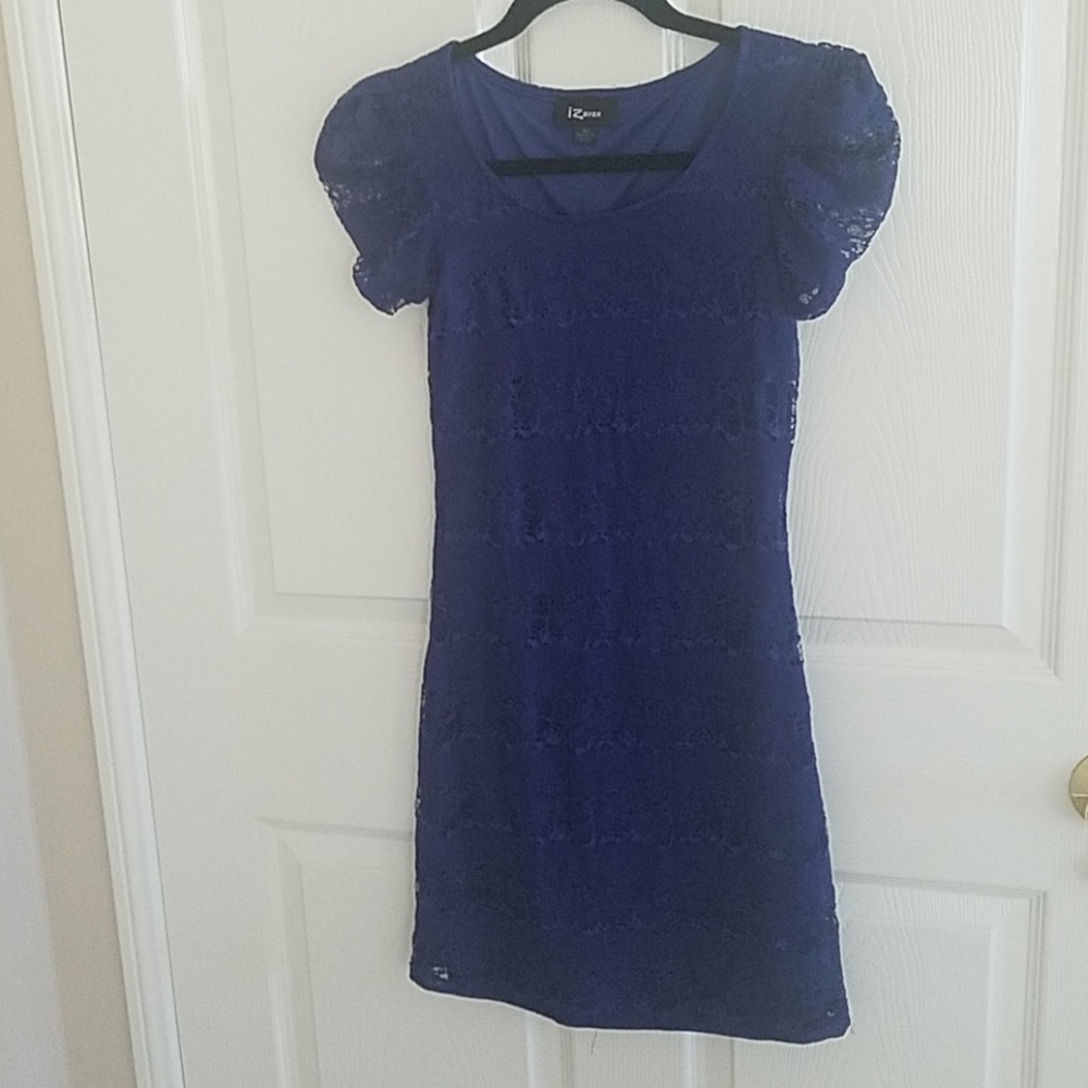 IZ Byer Navy Blue Ruched Short Sleeve Mini Dress